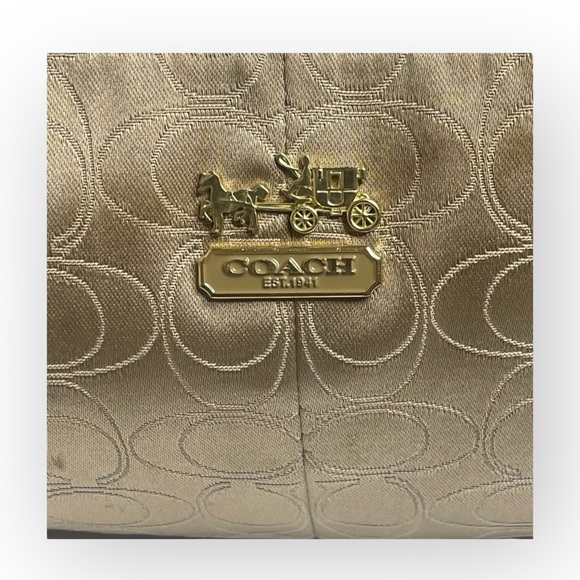 Coach ♕ Mia Lurex Signature C Top Handle Pouch Hobo Bag Handbag ♕ Light Khaki ♕ - Picture 9 of 16